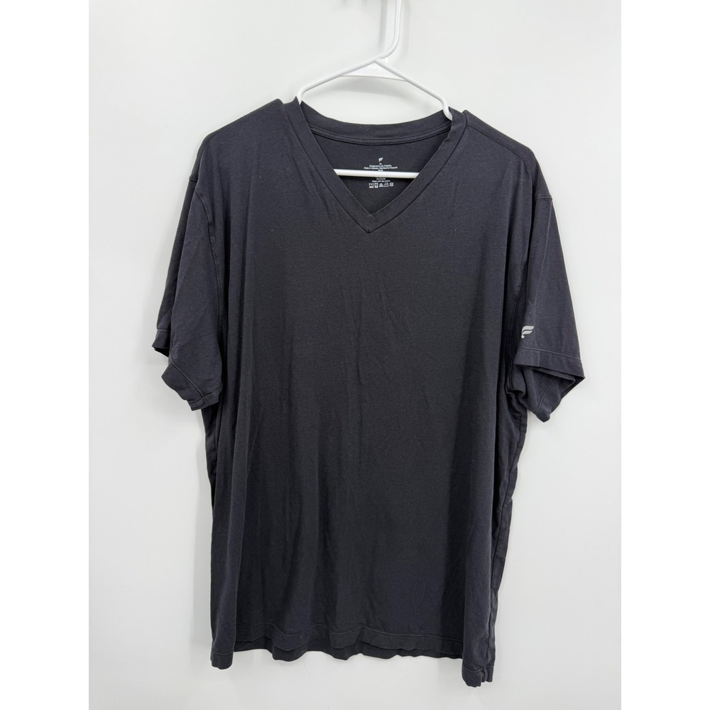 Fabletics V-Neck T-Shirt Mens XL Black Short Sleeve Cotton Modal Stretch Logo